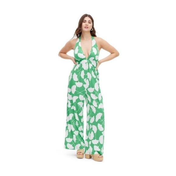 Diane Von Furstenberg X Target Pants - Diane Von Furstenberg X Target Ginkgo Green Halter Wide Leg Jumpsuit Size XXS